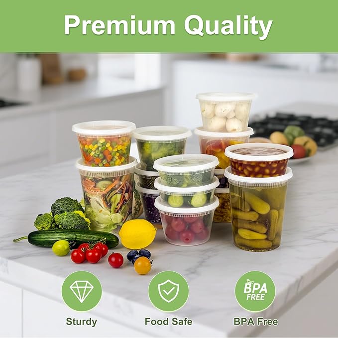 60 Sets Deli Containers with Lids, 32/16/8 oz X 20 Set Each, Leak-Proof & BPA