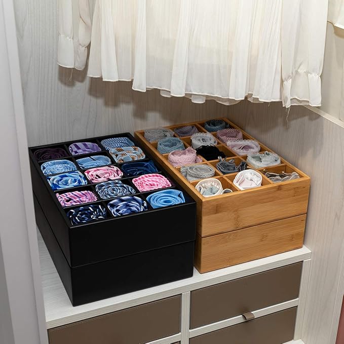 GOBAM Bamboo Closet Drawer Organizer, 15 Compartments