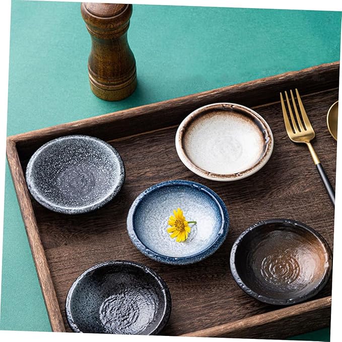 Luxshiny 5Pcs Assorted Color Ceramic Dipping Bowls Appetizer Plates for Sauces Condiments and Desserts Unique Design for Home Restaurant and Japanese Cuisine