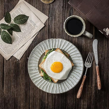 Dinner Plates Japanese Style Household Dish Stoneware Retro Breakfast Salad Plate Fruit Plate Simple Ceramic Dinner Plate Food Utensil Dinner Set