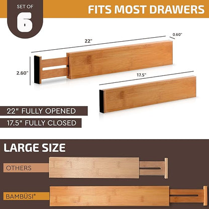 6 Pack Bamboo Drawer Dividers