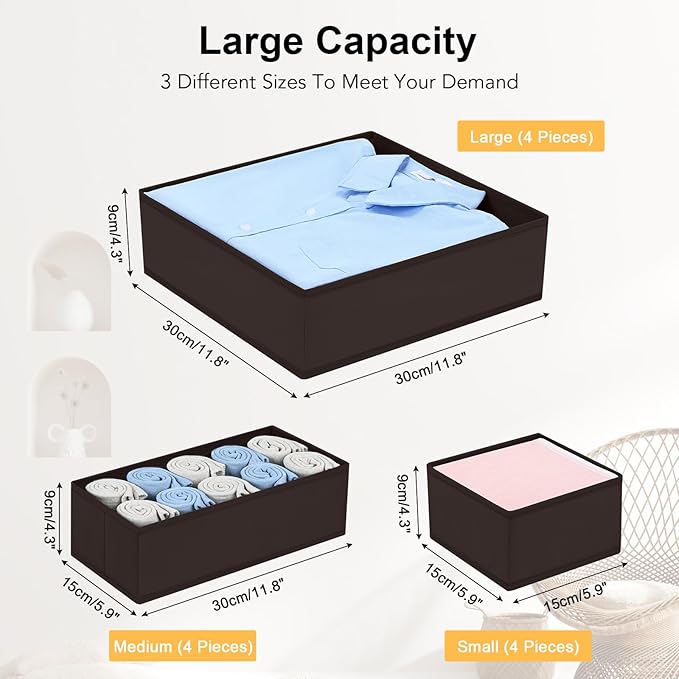 DIMJ Drawer Organizer Clothes, 12 Pack Underwear Organizer, Foldable Closet