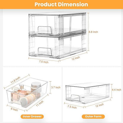 2 Pack Stackable Storage Drawers, Plastic Organizers Bins, Drawers Storage