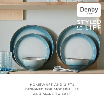 Denby - Azure Haze Coupe Small Plates Set of 6-6.75in Dishwasher Microwave Oven Safe - Reactive Blue Teal Glaze Appetizer Ceramic Stoneware Dinnerware Plates Set - Scratch Chip Resistant