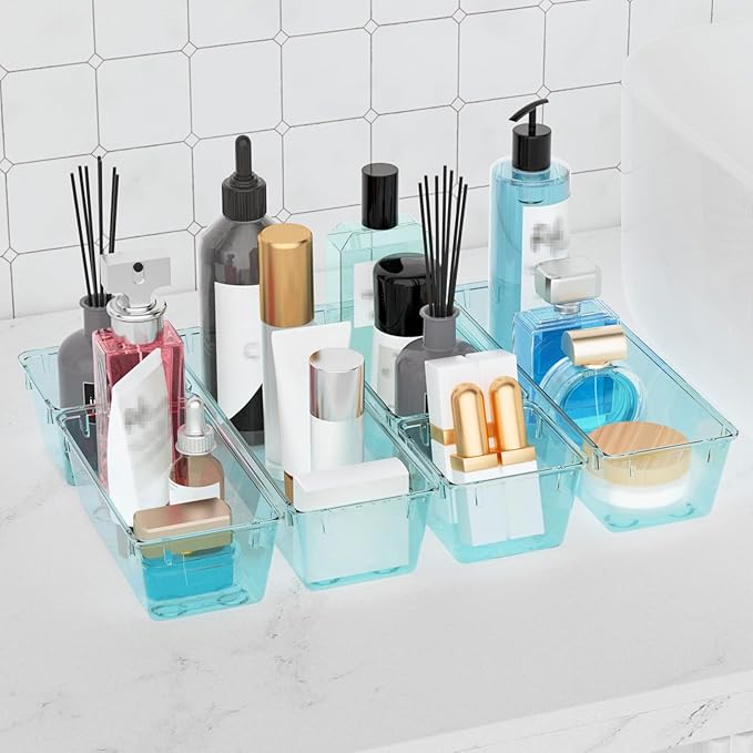 WOWBOX 12 Pack Clear Drawer Organizer Set, Acrylic Drawer Storage Trays