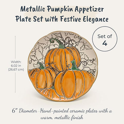 Blue Sky Clayworks Metallic Pumpkin Appetizer Plate, 6.02" D, Set of 4