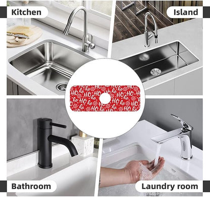 Christmas Snowflake Ho Red Buffalo Plaid Kitchen Sink Splash Guard Faucet Mat 1