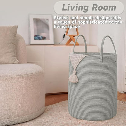 Large Woven Laundry Basket Hamper, 100L Cotton Rope Storage Bin