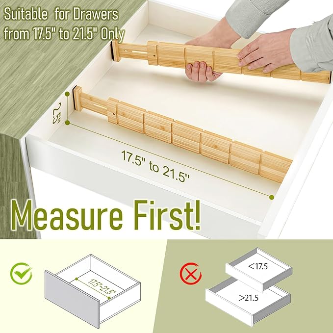 Whitmor Adjustable Bamboo Drawer Dividers, Expandable 17"-22" Drawer Organizer