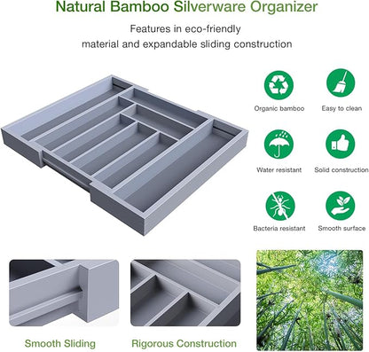 Pipishell Bamboo Expandable Drawer Organizer