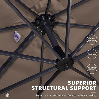 PURPLE LEAF 9' X 11.5' Square Cantilever Umbrella Patio Umbrella with Base Outdoor Umbrella Aluminum Offset with 360-degree Rotation for Garden Deck Pool Patio Taupe