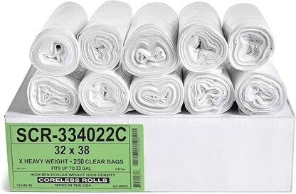 Aluf Plastics 33 Gallon 22 Micron Premium Clear Trash Bags