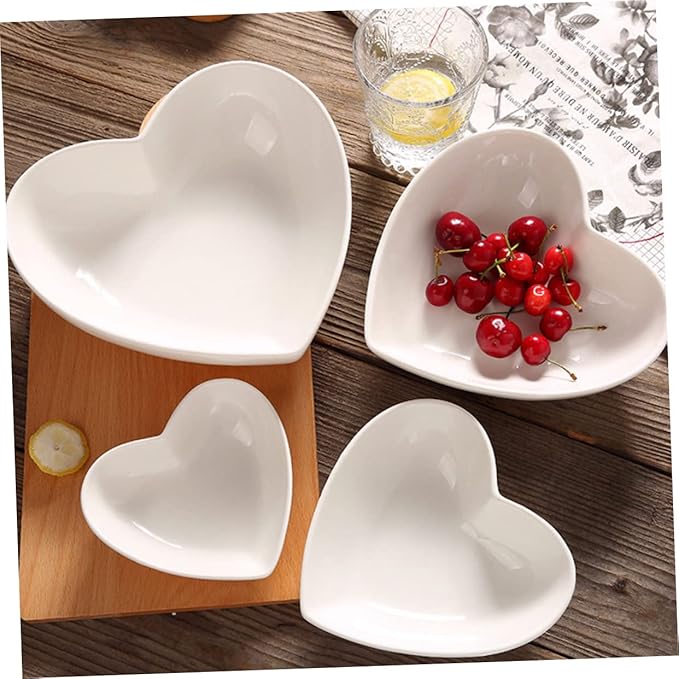 Heart Shaped Ceramic Appetizer Plate Multi Purpose Sauce Dish for Condiments Snacks and Fruit Smooth Finish Kitchen Bowls for Romantic Serving