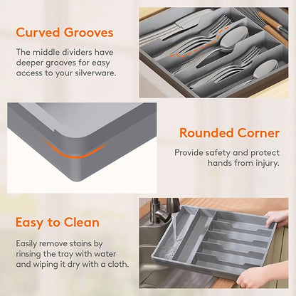 Lifewit Silverware Drawer Organizer Tray, Plastic Cutlery Storage