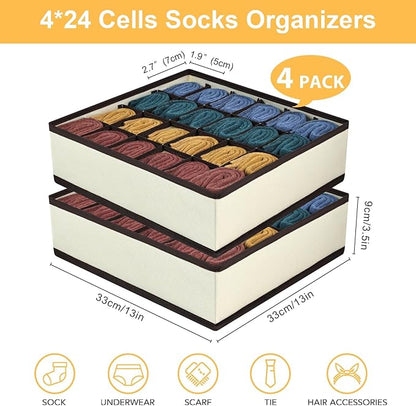 Joyoldelf Sock Drawer Organizer Divider Underwear Organizer 24-cell Fabric