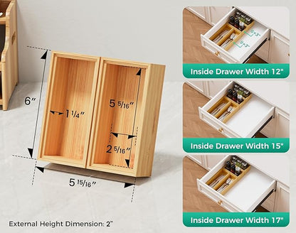 Small Bamboo Kitchen Drawer Organizer Boxes – 6" x 3" Stackable Wood Silverware