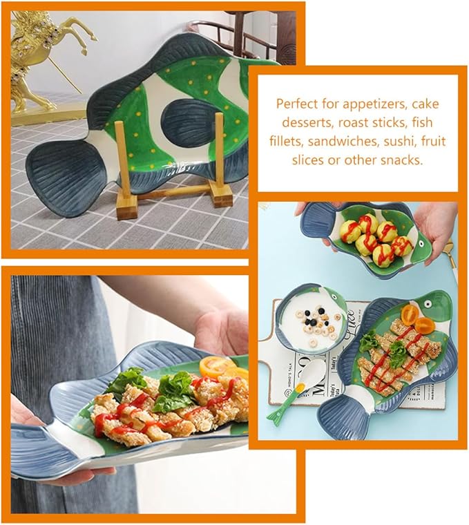 OUNONA Fish Bowl Ceramic Plate Roasting Board Decorative Salad Holder for Family Gathering