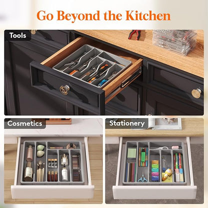 Lifewit Silverware Drawer Organizer Tray, Plastic Cutlery Storage