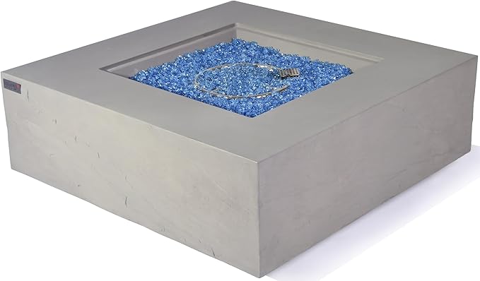 Elementi+ | Bergen Gas Fire Pit Cast Concrete 40" Square Fire Table, Outdoor Fire Pit Electronic Ignition | Canvas Cover, Fire Glass and Burner Lid Included | Dark Gray | Natural Gas