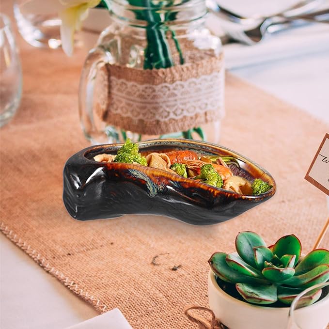Oyster Serving Dish Ceramic Plate Vintage Glaze Food Plate Small Appetizer Tray for Seafood and Sushi Single Piece