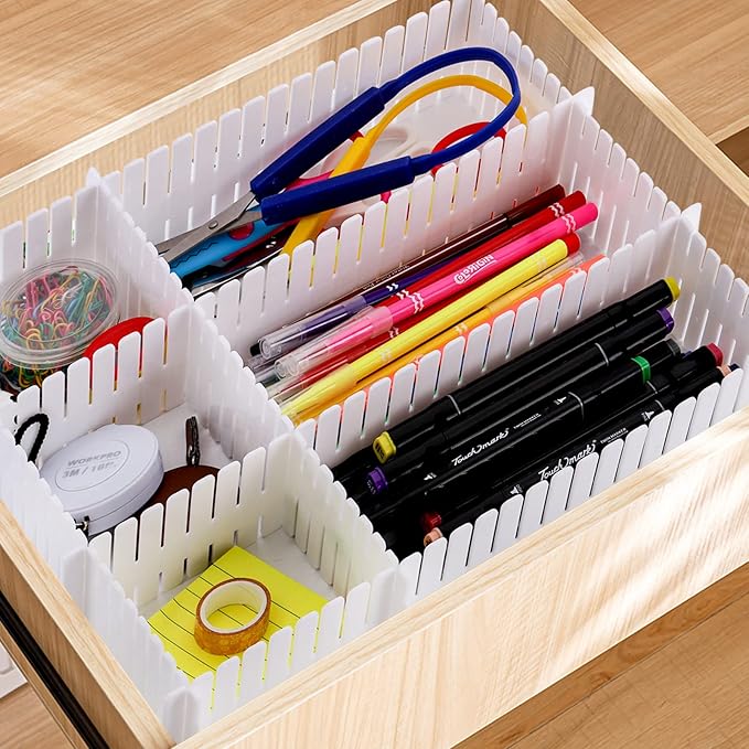 Foraineam 48Pcs Drawer Dividers, Adjustable DIY Grid Divider White Storage