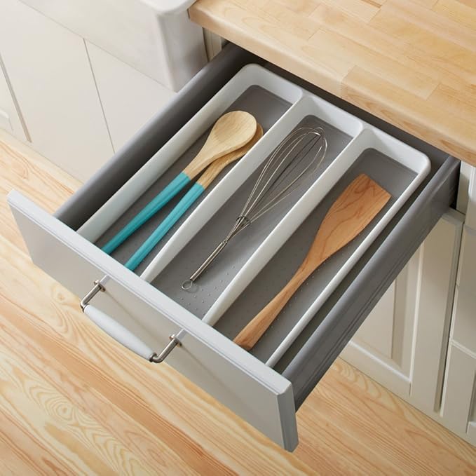 madesmart 3 Compartment Utensil Tray, Non Slip Lining, Deep Storage