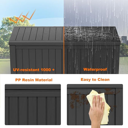 120 Gallon Resin Deck Box, Lockable Patio Outdoor Storage Box for Furniture, Garden Tools and Tools Storage, Waterproof Outside Storage Boxes - Black