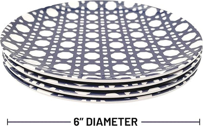 Sprinkles & Confetti Melamine Plate Set of 4 | 6" Appetizer Plates | Reusable & Unbreakable Outdoor Dinnerware | Modern Patio Dish Set for Entertaining | Dishwasher Safe Dishware (Blue Geo)