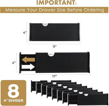 RAPTUROUS Adjustable Drawer Dividers 8 Pack, 4” High, 11-17” Long, Dresser