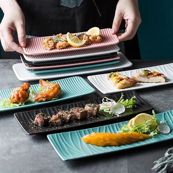Appetizer Bowls 9.4inch Ceramic Plate Tree Pattern Rectangular Plate Ceramic Tray for Sushi Appetizer Snack Fruit Cake Server Tray Display Serving Dishes. Salad Bowls (Color : D, Size : 29.2cm)