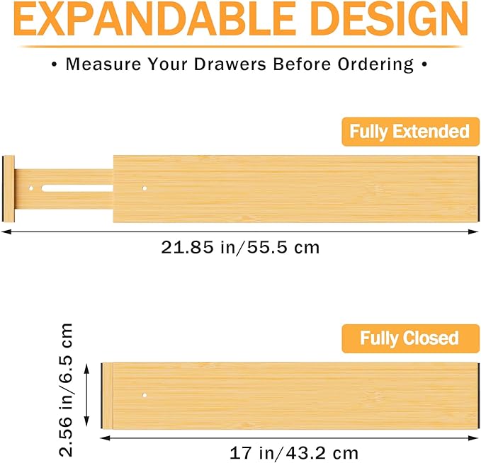 Bamboo Drawer Dividers, Adjustable Kitchen Drawer Organizer