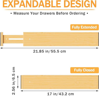 Bamboo Drawer Dividers, Adjustable Kitchen Drawer Organizer