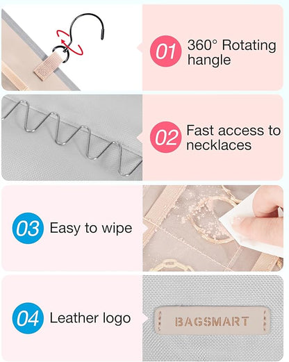 BAGSMART Hanging Jewelry Organizer Storage Roll