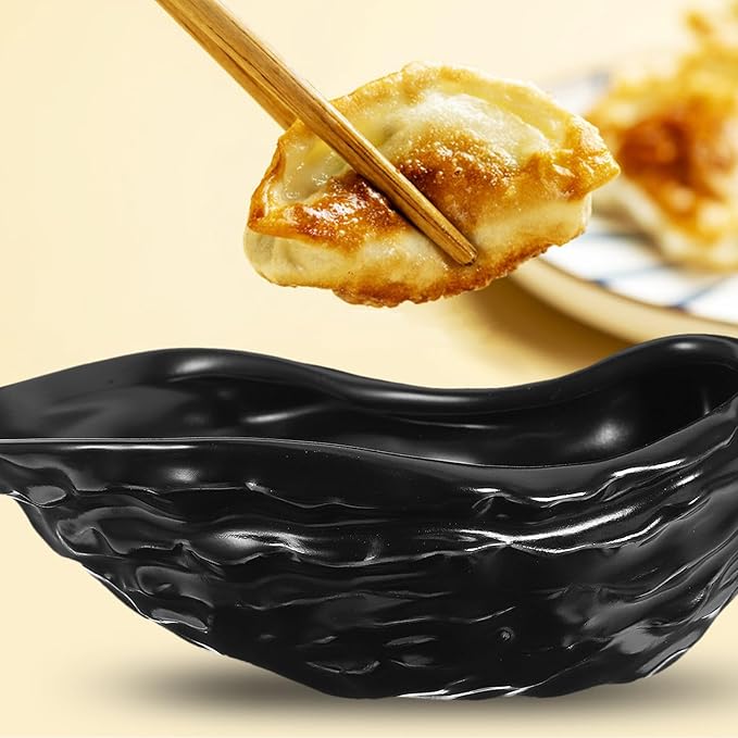 Sewroro Ceramic Oyster Shell Serving Platter Matte Black Creative Seafood Dish Dinnerware Appetizer Plate for Residential and Hospitality Use