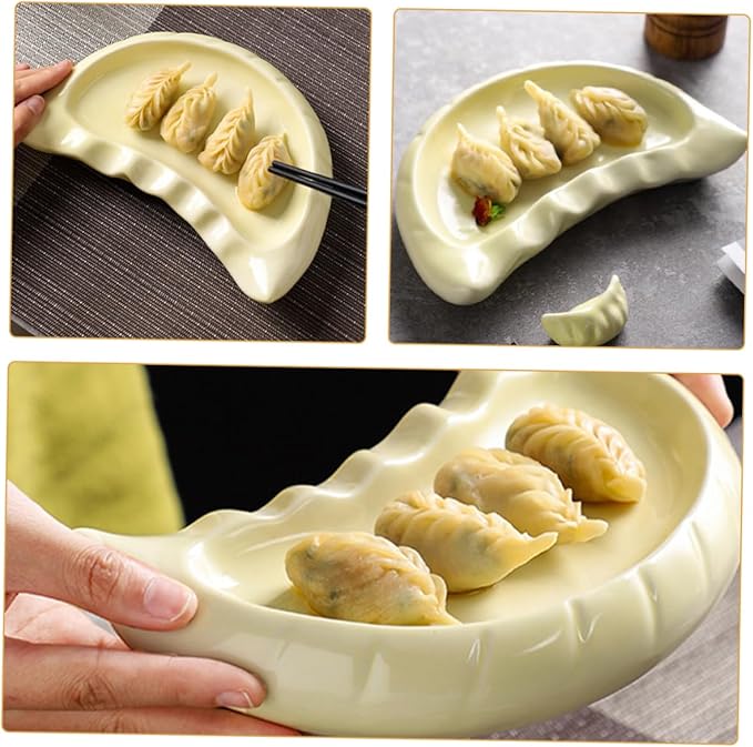 Alipis Dumpling-shaped Ceramic Plate Creative Dinnerware for Appetizers Snacks and Decorative Use Microwave and Dishwasher Safe Plates for Kitchen Dining