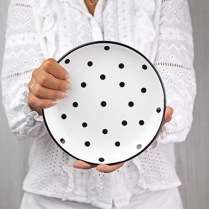 City to Cottage Handmade White And Black Pottery Polka Dot Glazed 7.9inch/20cm Side Plate, Dessert Plate, Unique Ceramic Dinnerware, Housewarming Gift