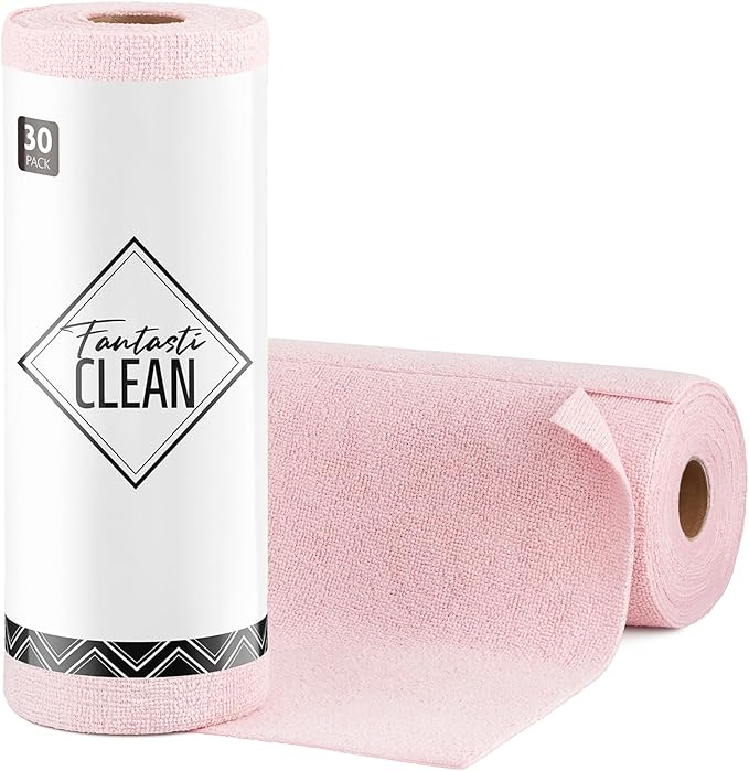 Fantasticlean Microfiber Cleaning Cloth Roll -30 Pack, Tear Away Microfiber