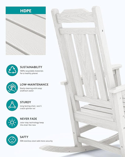 SERWALL Oversized Outdoor Rocking Chair Set of 4, HDPE Outdoor Rocking Chair for Adults, White