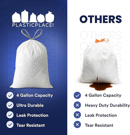 Plasticplace 4 Gallon White Drawstring Trash Bags, and Car Use