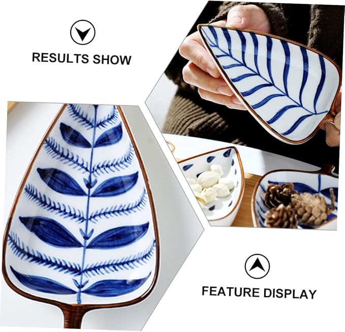 OUNONA Leaf Shape Mini Snack Dish Set Hand-Painted Ceramic Appetizer Plates for Sauces and Seasonings for Household Use and Entertaining
