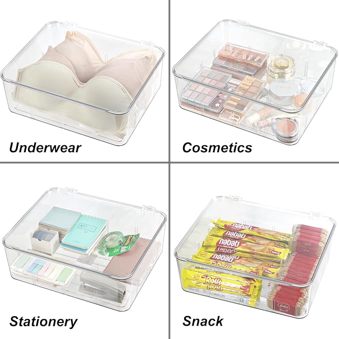 Clear Storage Container Drawer Organzier Dividers, Removable Divided Plastic