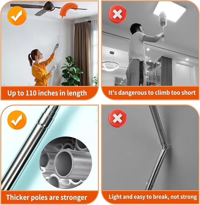 Cobweb Duster with Extension Pole, Cleaner Outdoor 110" Telescoping Extended