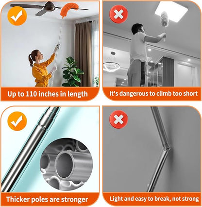 Cobweb Duster with Extension Pole, Cleaner Outdoor 110" Telescoping Extended