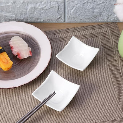 Pure White Ceramic Snack Dishes 4-corner Sauce Dishes for Appetizers Dips Condiments