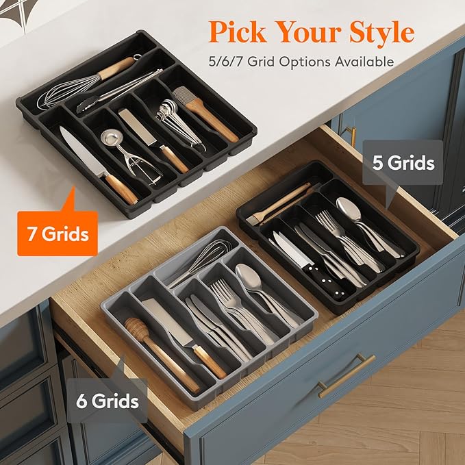 Lifewit Silverware Drawer Organizer Tray, Plastic Cutlery Storage