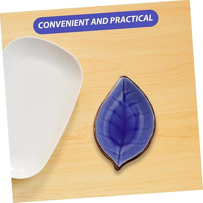 4pcs Leaf Shape Ceramic Appetizer Plates Multi-purpose Porcelain Dishes for Dipping Sauce Snacks Desserts Sophisticated Crackle Glaze Dinnerware Yellow Lake Blue Green