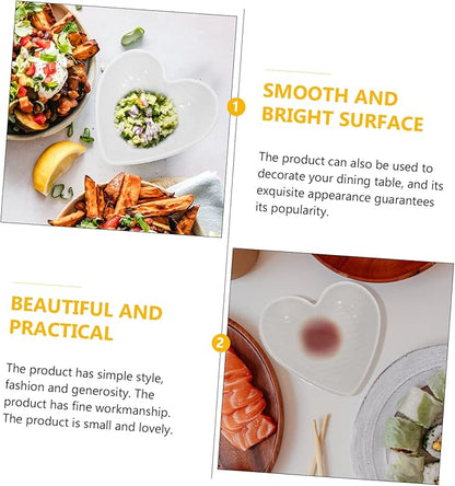 Cabilock 4pcs Heart-shaped Ceramic Sauce Dish White Serving Platters for Charcuterie Seasonings Condiments Practical Seasoning Plates Ceramic Appetizer Plates Sauce Dishes
