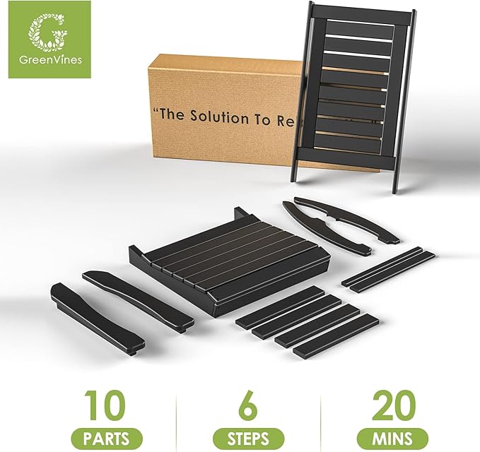 GREENVINES Outdoor Rocking Chairs | Set of 2 | Porch Rocker | HDPE Plastic | Black | Oversized Rockers | High Back | Big & Tall | Ladder Back | for Patio Outside Backyard Balcony