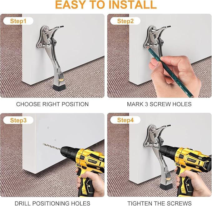 6 Packs Heavy Duty Kickdown Door Stopper, One Touch Adjustable Kickdown Door