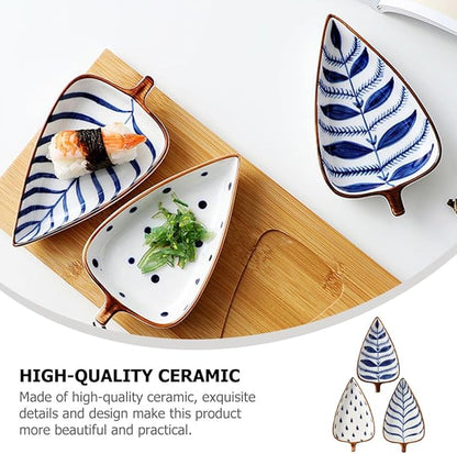 Creative 3pcs Ceramic Seasoning Serving Trays Set with Hand-painted Underglaze Designs, Appetizer Plates for Party and Dining, Food-grade Porcelain Dessert and Fruit Random Color